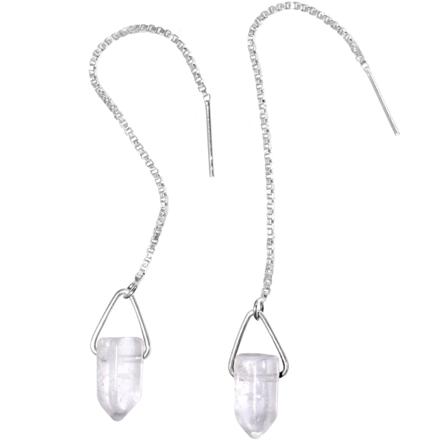 Handcrafted Clear Quartz  925 Sterling Silver Infinity Threader Earrings