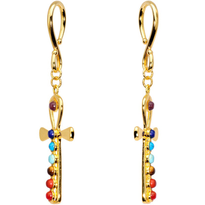 Handcrafted Gold Plated Balanced Life Chakra Ankh Ear Weights