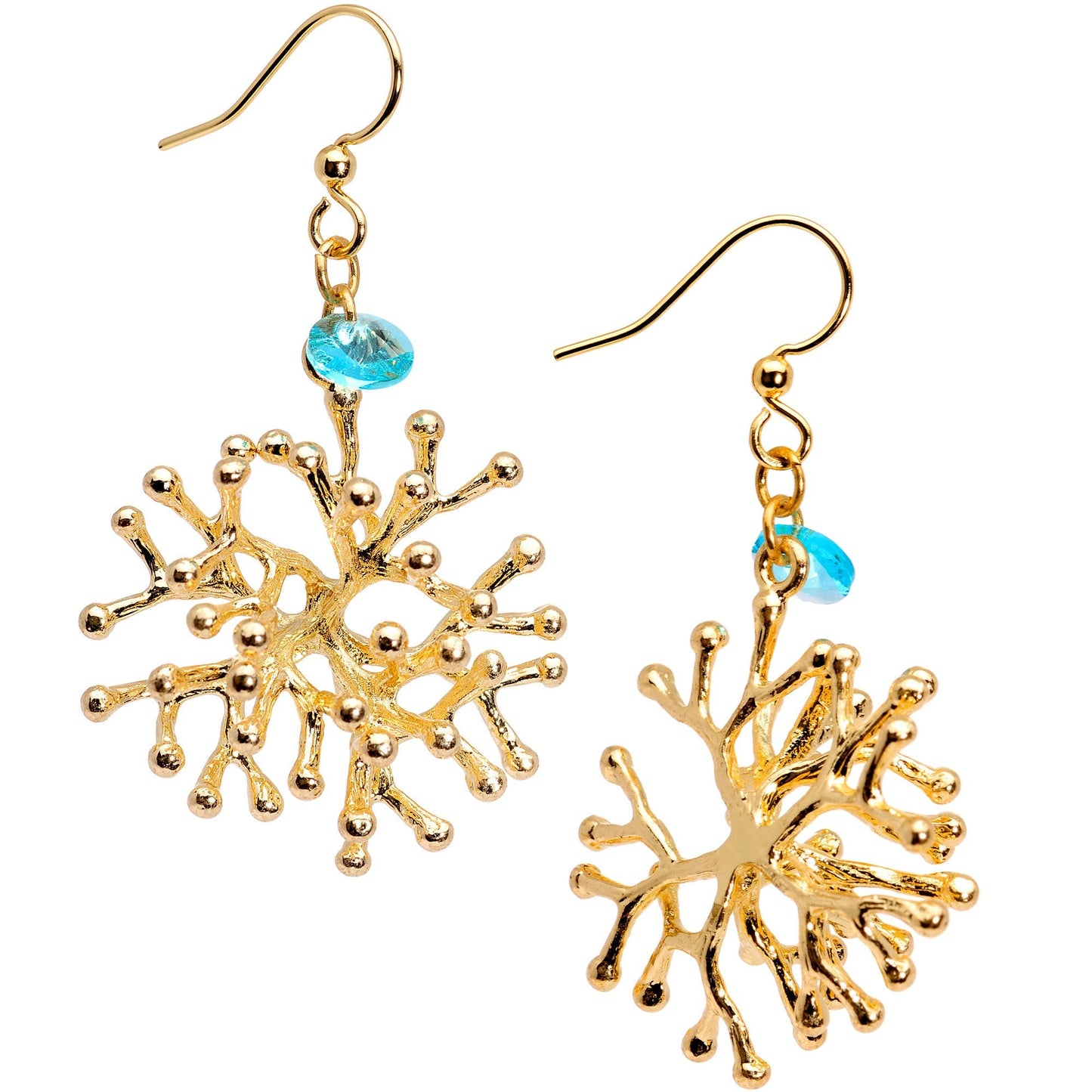 Handmade Sea Coral Fishhook Earrings Created with Crystals