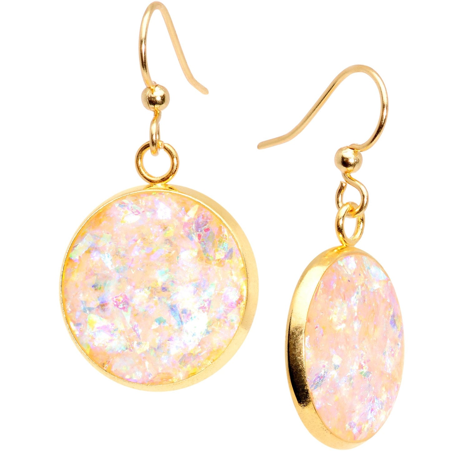 Handcrafted Pink Faux Opal Gold Plated Big Deal Fishhook Earrings