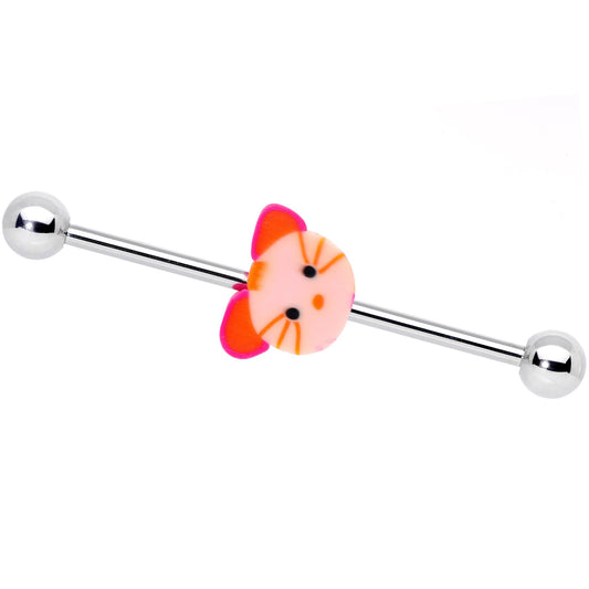 14G Handcrafted Hello Cute Kitty Cat Industrial Barbell