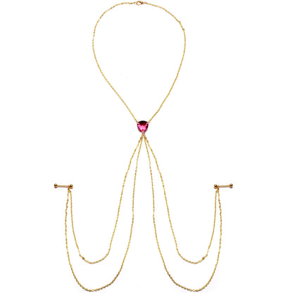 Gold Tone Nipple Chain Necklace Created with Crystals