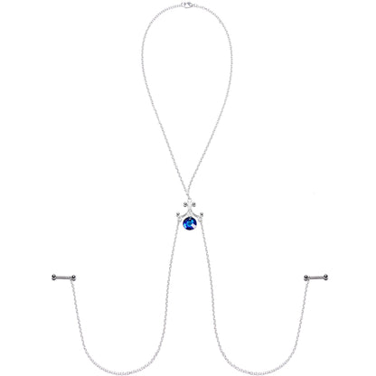 Blue Dangle Necklace Nipple Chain Created with Crystals