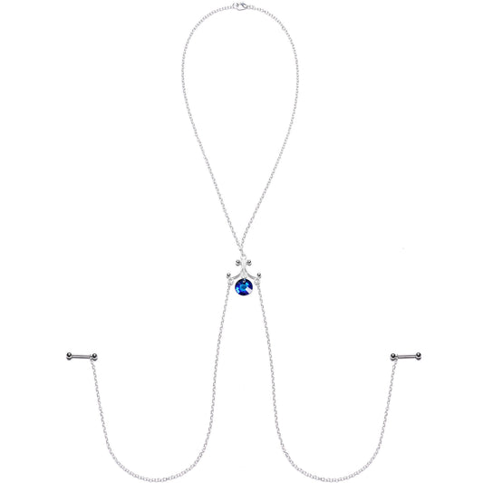 Blue Dangle Necklace Nipple Chain Created with Crystals