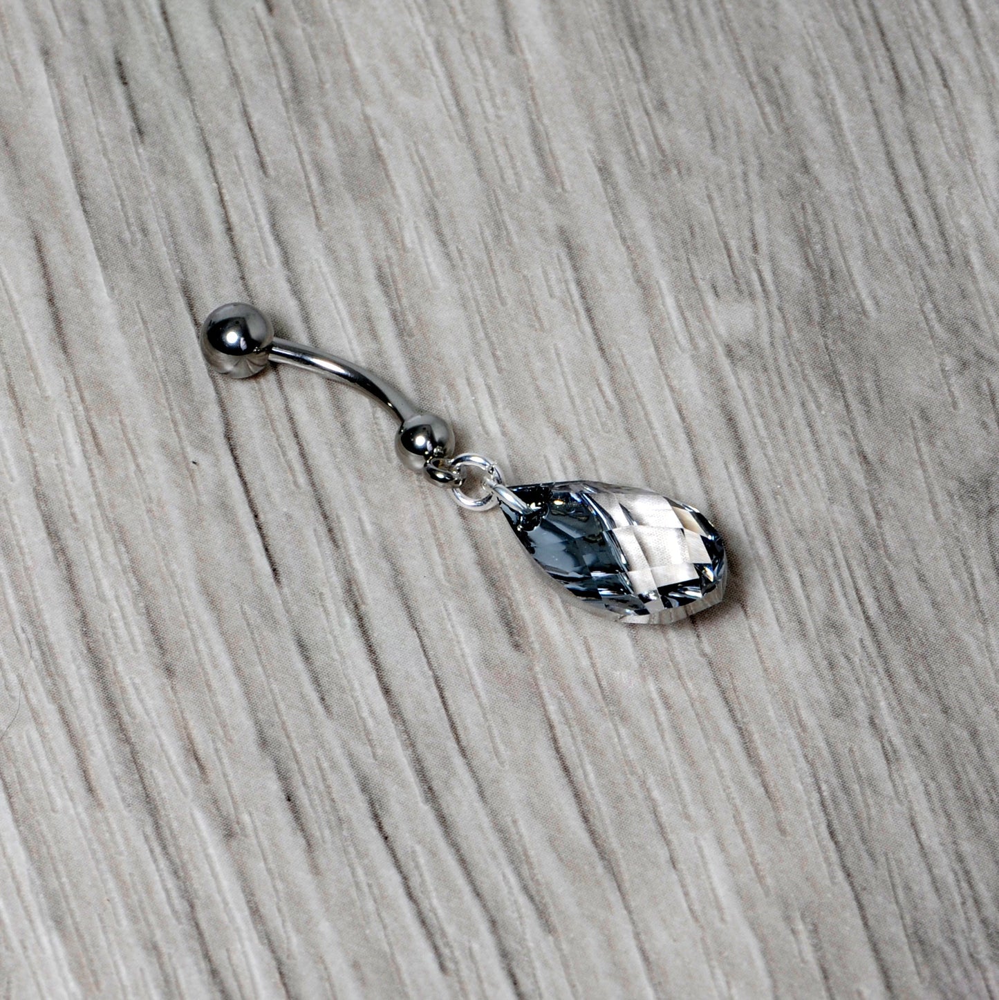 Clear Drop Reversible Belly Ring Created with Crystals