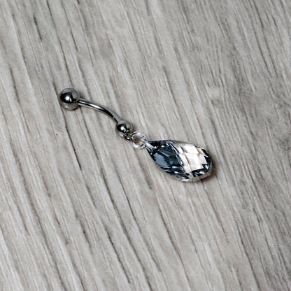 Clear Drop Reversible Belly Ring Created with Crystals