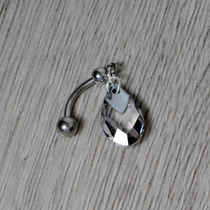 Clear Drop Reversible Belly Ring Created with Crystals