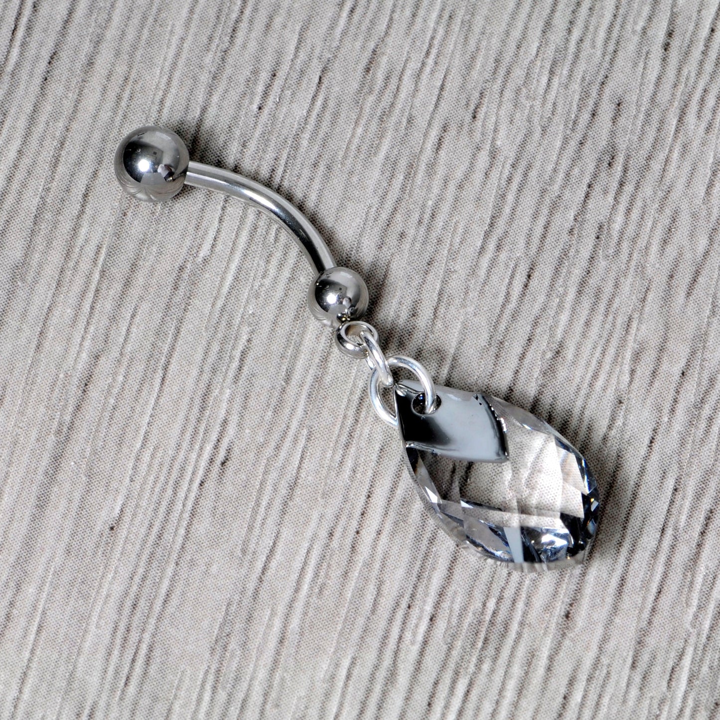 Clear Drop Reversible Belly Ring Created with Crystals