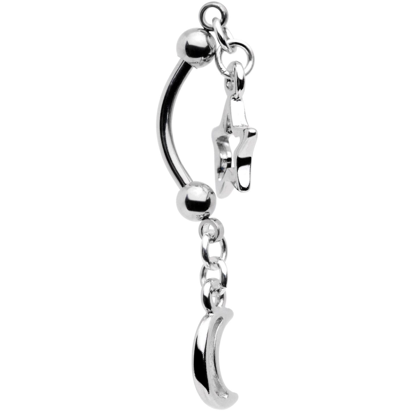 Handcrafted Hollow Moon Star Double Mount Reversible Belly Ring