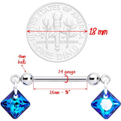 Handmade Blue Rhom Nipple Ring Set Created with Crystals