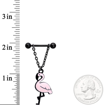 Handcrafted Black Pink Flamingo Dangle Barbell Nipple Ring Set