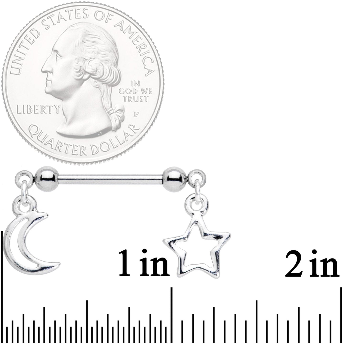 14G 5/8 Handcrafted Moon Star Dangle Barbell Nipple Ring Set