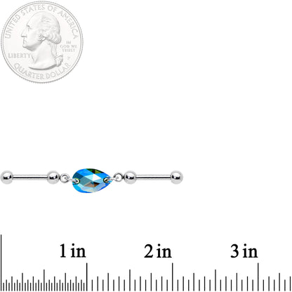 Blue Drop Double Industrial Barbell Created with Crystals