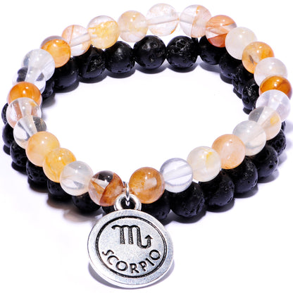 Handmade Lava Stone Citrine Scorpio Zodiac Bracelet Set of 2