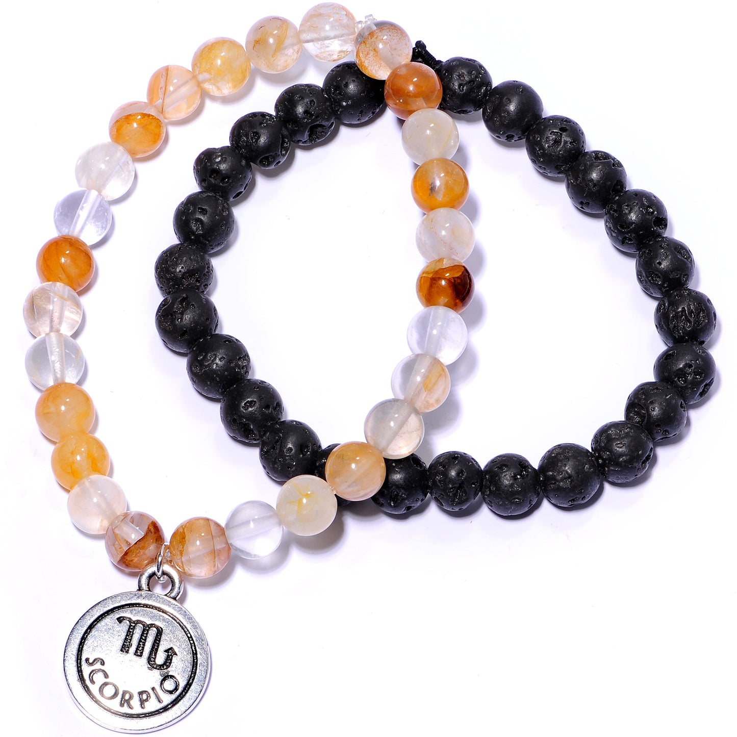 Handmade Lava Stone Citrine Scorpio Zodiac Bracelet Set of 2