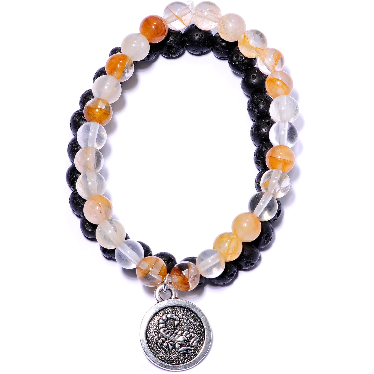 Handmade Lava Stone Citrine Scorpio Zodiac Bracelet Set of 2
