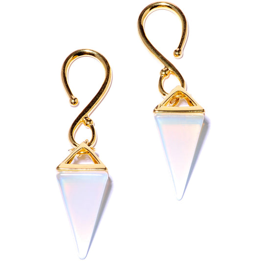 Handcrafted Gold Plated White Opalite Pyramid Ear Weights