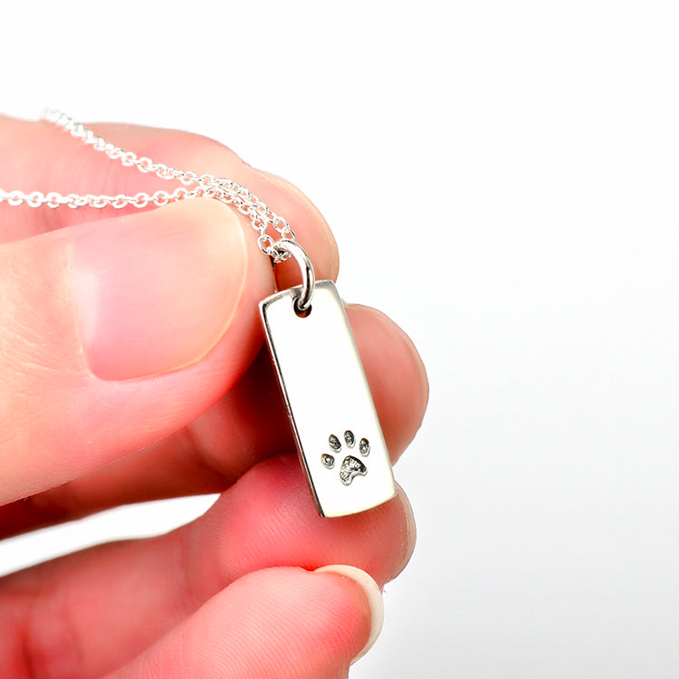 Ladies Glossy Square Dog Paw Print Tag Necklace