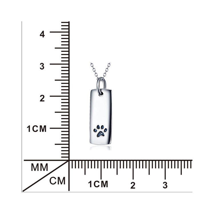Ladies Glossy Square Dog Paw Print Tag Necklace