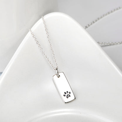 Ladies Glossy Square Dog Paw Print Tag Necklace