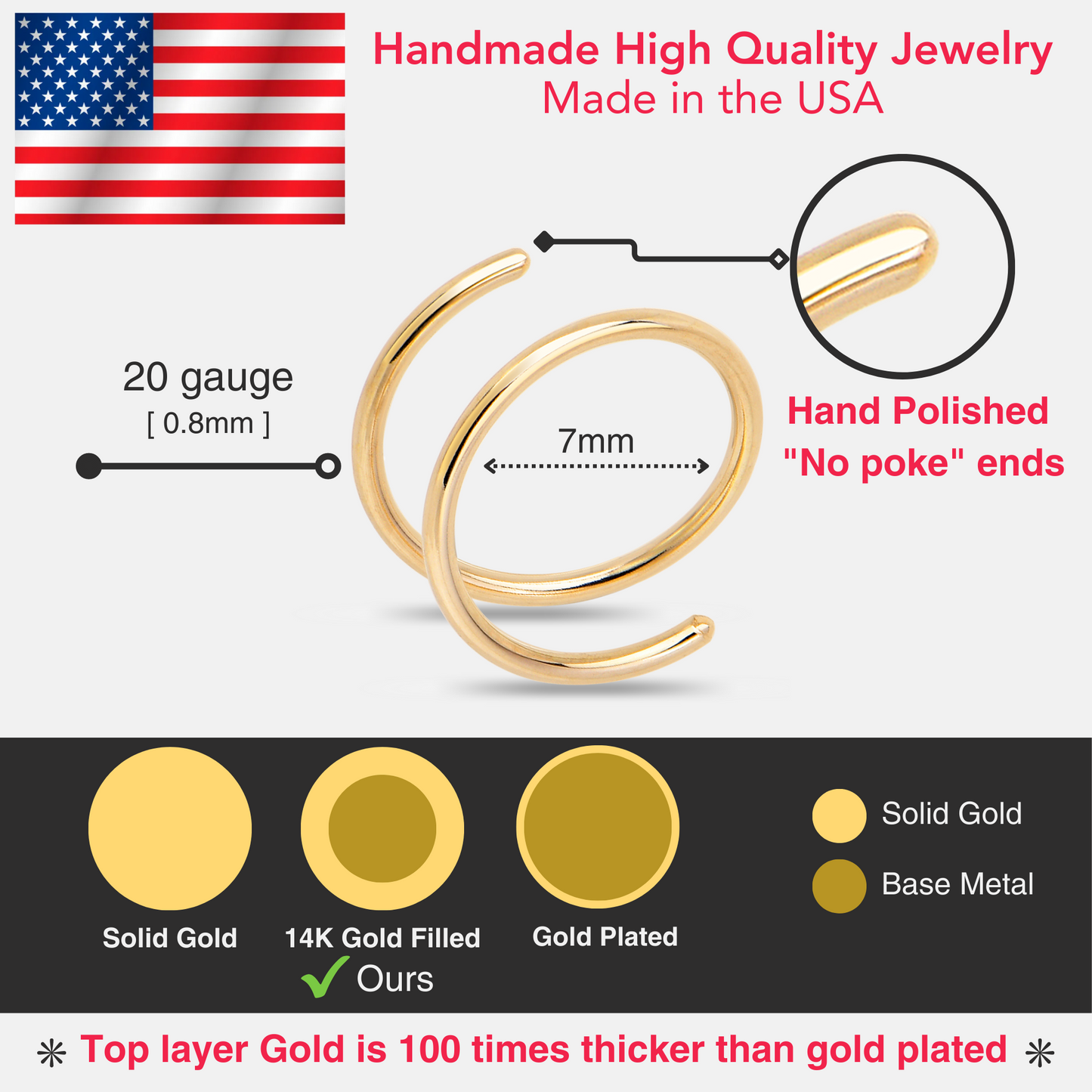 Double Hoop Nose 14k Yellow Gold Filled Spiral Nose Ring