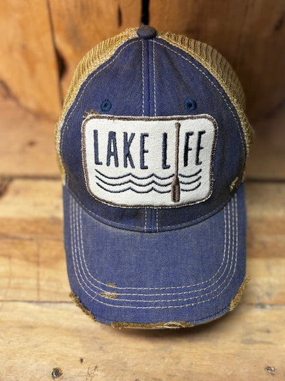 Lake Life distressed snapback mesh hat