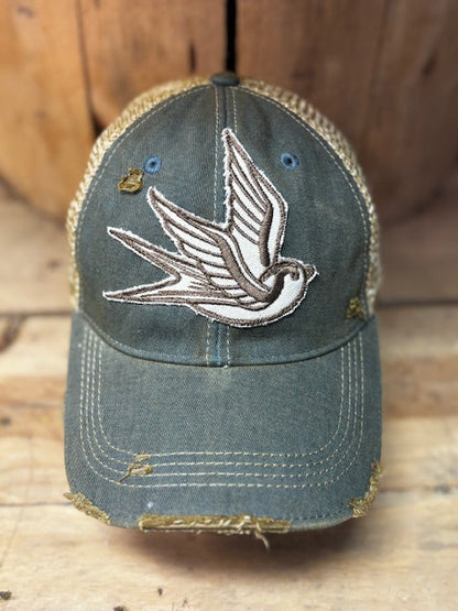 Sparrow Distressed Mesh Snapback Baseball Cap