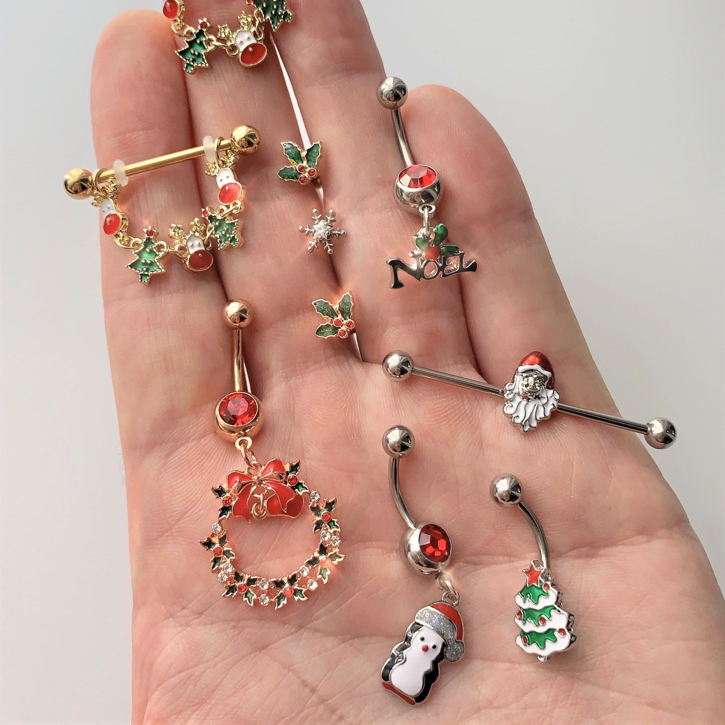 14G Red White Santa Christmas Industrial Barbell 38mm