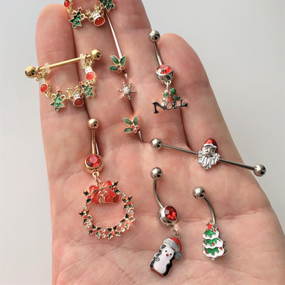 14G Red White Santa Christmas Industrial Barbell 38mm