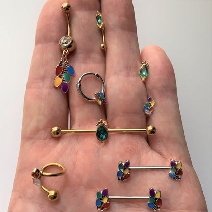 16G 1/4 Green Gem Gold Tone Drop Cartilage Tragus