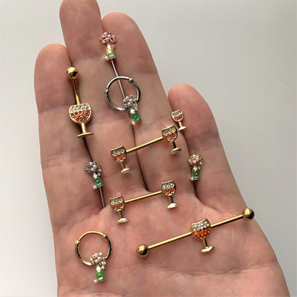 14G 9/16 Orange Gem Gold Tone Holiday Wine Nipple Ring Set