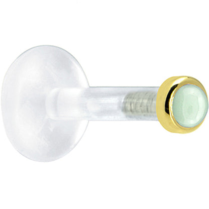 Solid 14K Yellow Gold 2mm Genuine Aventurine Quartz Bioplast Push in Labret