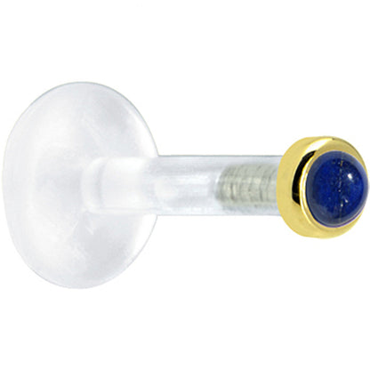 Solid 14K Yellow Gold 2mm Genuine Blue Lapis Lazuli Bioplast Push in Labret