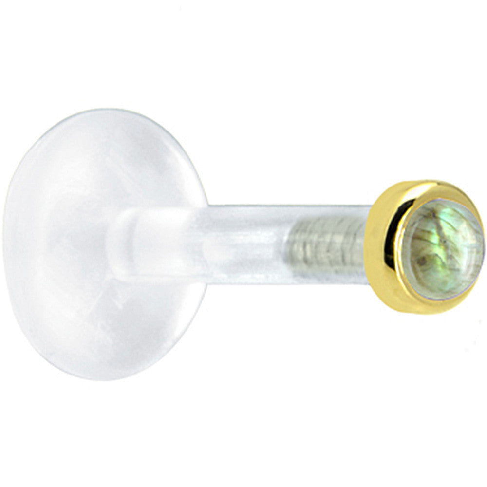 Solid 14K Yellow Gold 2mm Genuine Labradorite Bioplast Push in Labret
