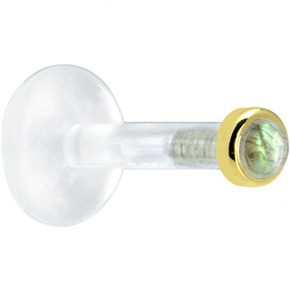 Solid 14K Yellow Gold 2mm Genuine Labradorite Bioplast Push in Labret