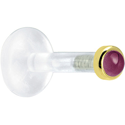Solid 14K Yellow Gold 2mm Genuine Rhodolite Garnet Bioplast Push in Labret