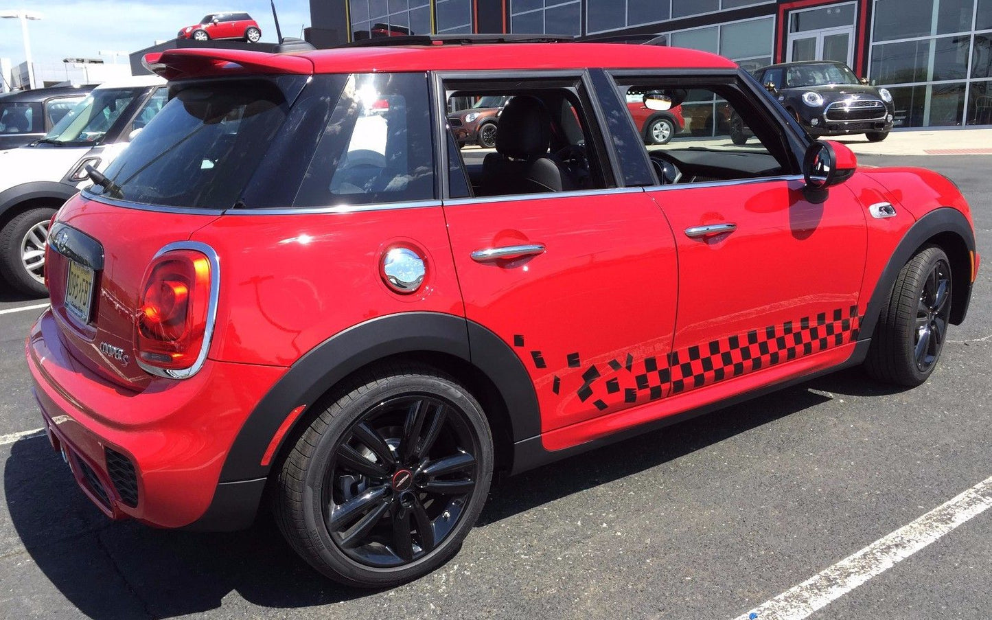 Side Rocker "Checkered Flag" Stripe Decal for Mini Cooper 4 Door (x2)