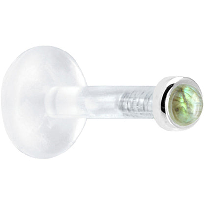 Solid 14K White Gold 2mm Genuine Labradorite Bioplast Push in Monroe