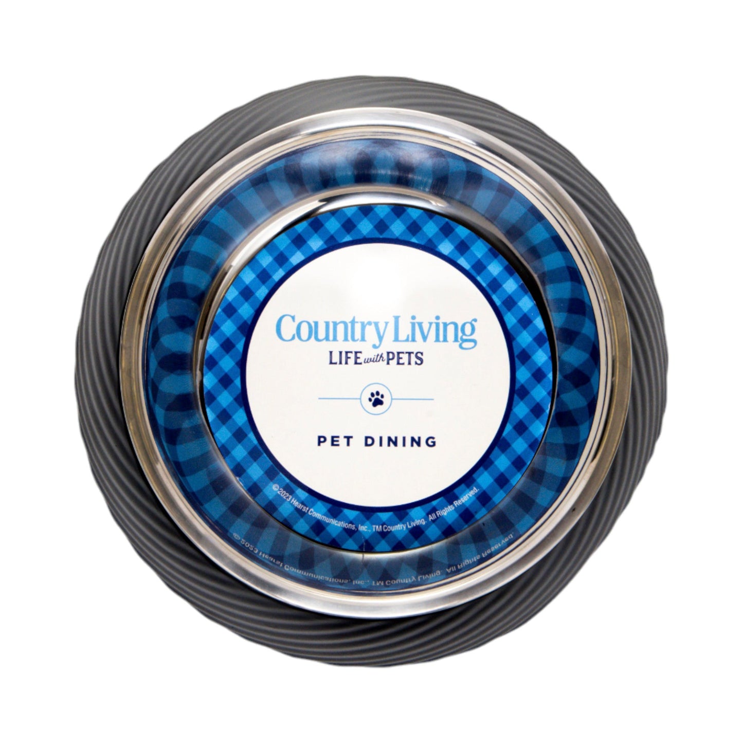 Country Living Set of 2 Round Twill Melamine Dog Bowls with Removable Stainless Steel Inserts – Black