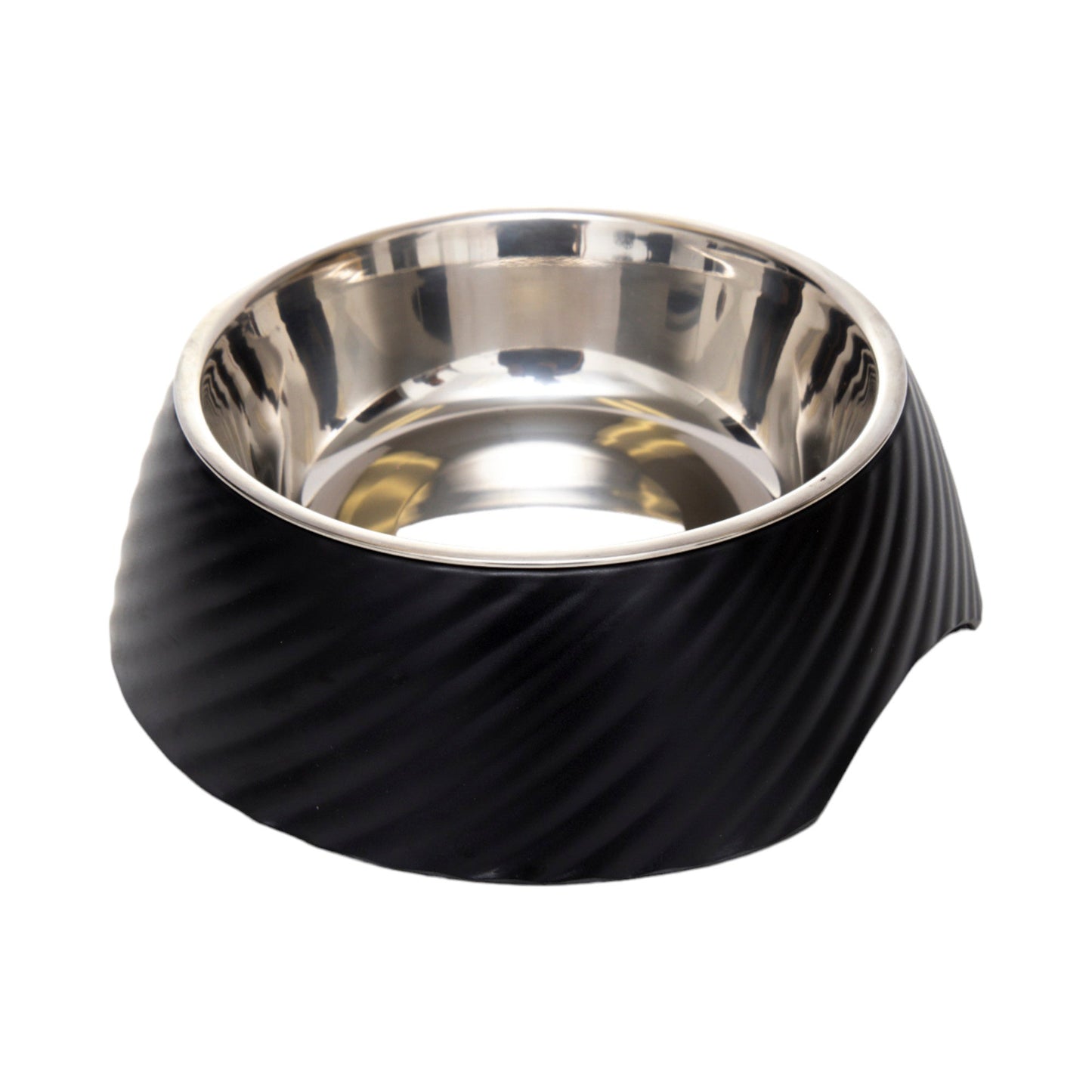 Country Living Set of 2 Round Twill Melamine Dog Bowls with Removable Stainless Steel Inserts – Black