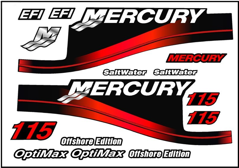 RED Replacement Decal Kit for Mercury Outboard Motor w/ OptiMax & Offshore