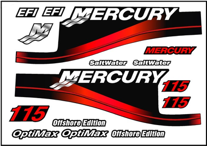 RED Replacement Decal Kit for Mercury Outboard Motor w/ OptiMax & Offshore