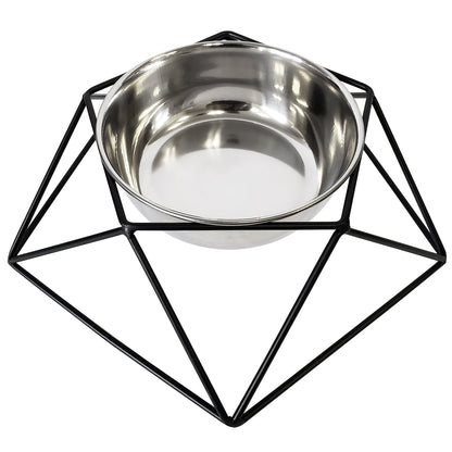Country Living Elevated Single Dog Bowl Feeder – Geometric Design with Removable Stainless Steel Bowl