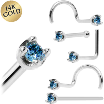 14k White Gold 2mm Lab Grown Blue Diamond Nose Ring