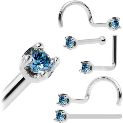14k White Gold 2mm Lab Grown Blue Diamond Nose Ring