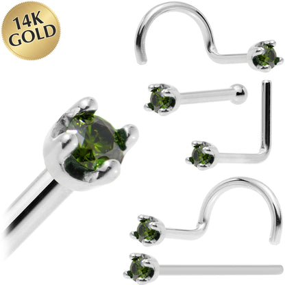 14k White Gold 2mm Lab Grown Green Diamond Nose Ring