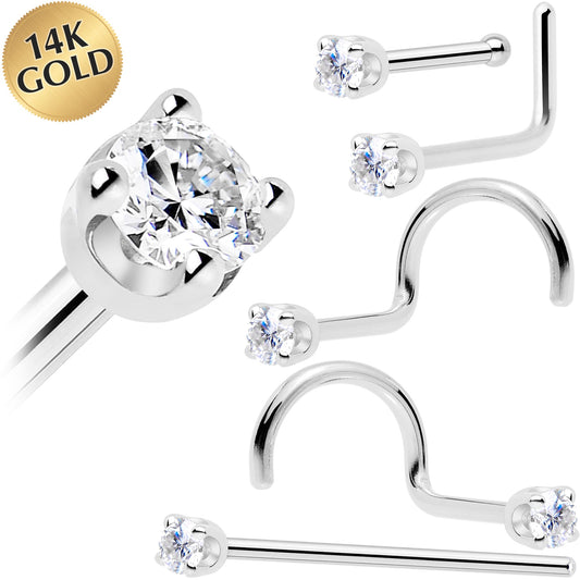 Solid 14K White Gold 2mm Genuine Diamond Nose Ring