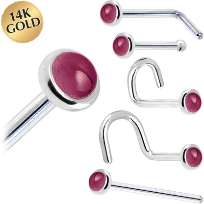 Solid 14K White Gold 2mm Genuine Raspberry Rhodolite Garnet Nose Ring