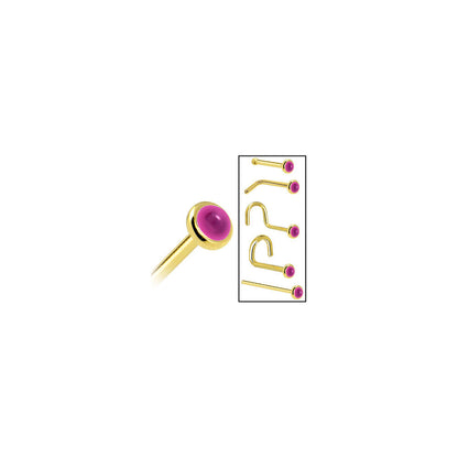 Solid 14K Yellow Gold 2mm Genuine Pink Garnet Nose Ring
