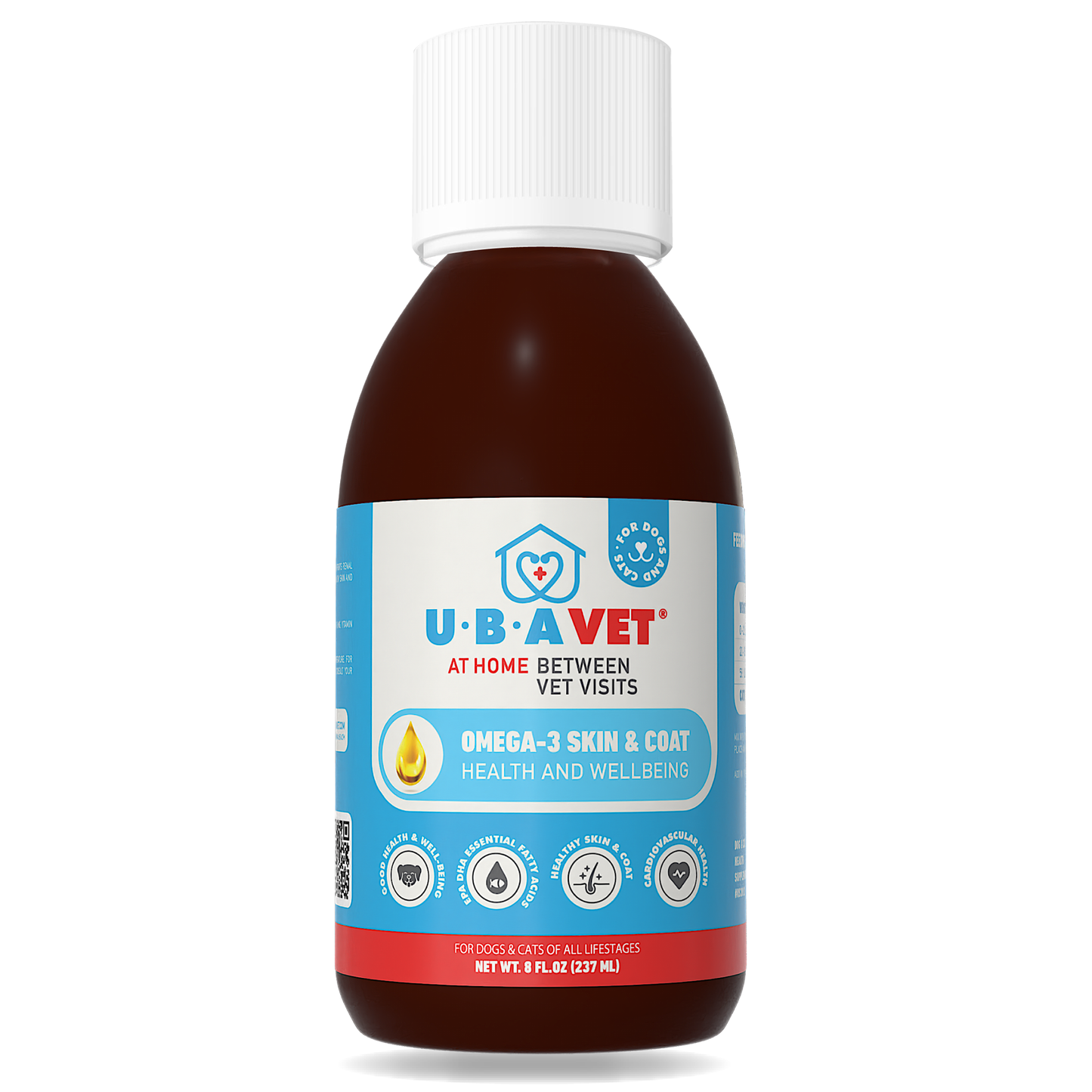 UBAVET Omega-3 Skin & Coat Health and Wellbeing Liquid for Dogs & Cats – 8 fl oz / 237 ml